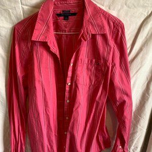 Tommy Hilfiger Pink collared striped cotton shirt, size L